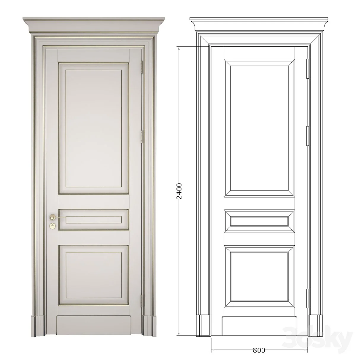 Classic door with cornice + 2D DWG File